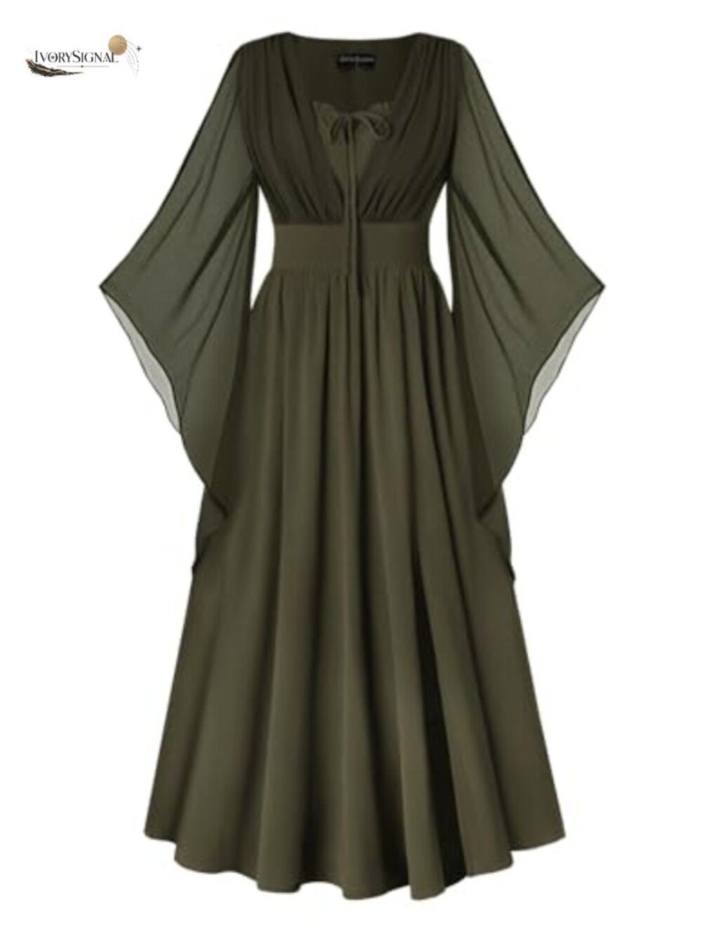 Renaissance Maxi Dress A-Line Front Slit 3/4 Sleeve Costume